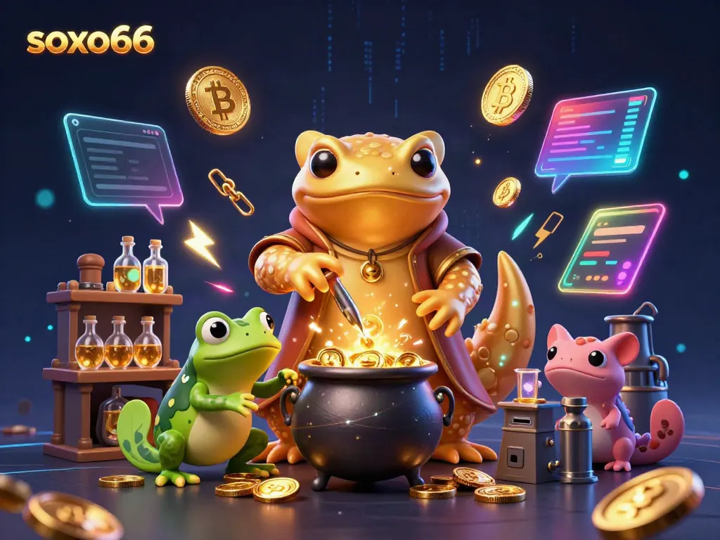 Experience thrilling luck with soxo66 in a vibrant gold-filled fantasy illustration of magical Alchemy.