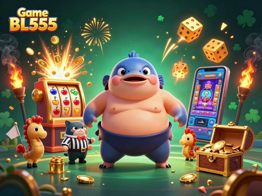 Win big with exciting games at Game BL555 featuring dynamic slot machines and vibrant casino elements.
