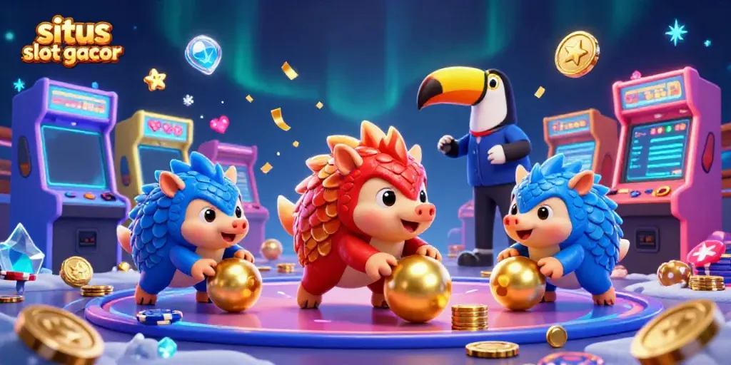 Experience the excitement of situs slot gacor with rival pangolins competing in a vibrant casino setting.