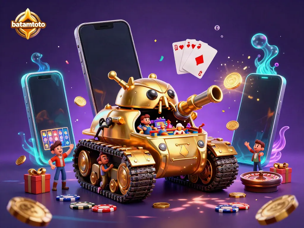 Experience batamtoto's vibrant casino action with a golden beetle tank revealing a miniature casino.
