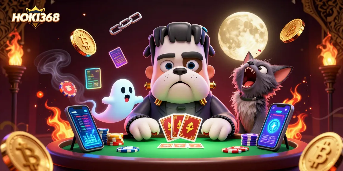 Experience thrilling games at HOKI368 with dynamic characters and crypto elements in a vibrant casino setting.
