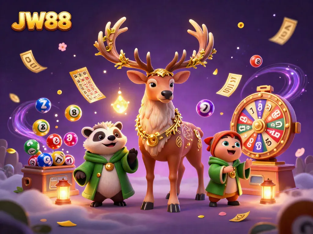 Engage with JW88's vibrant lottery scene featuring unique characters and dynamic game elements.