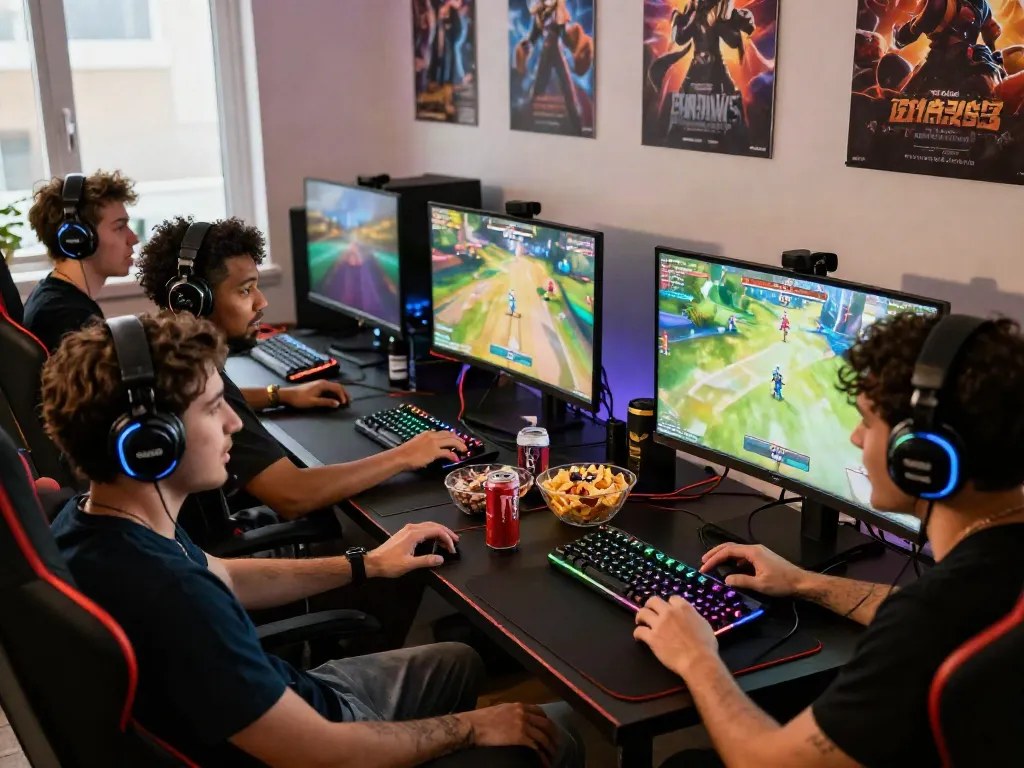 Players enjoying intense gaming session showcasing istana404 in a vibrant setup.