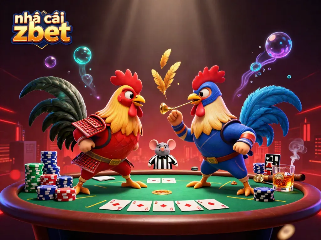 Enjoy thrilling action at nhà cái zbet with epic rooster standoff and vibrant casino elements.