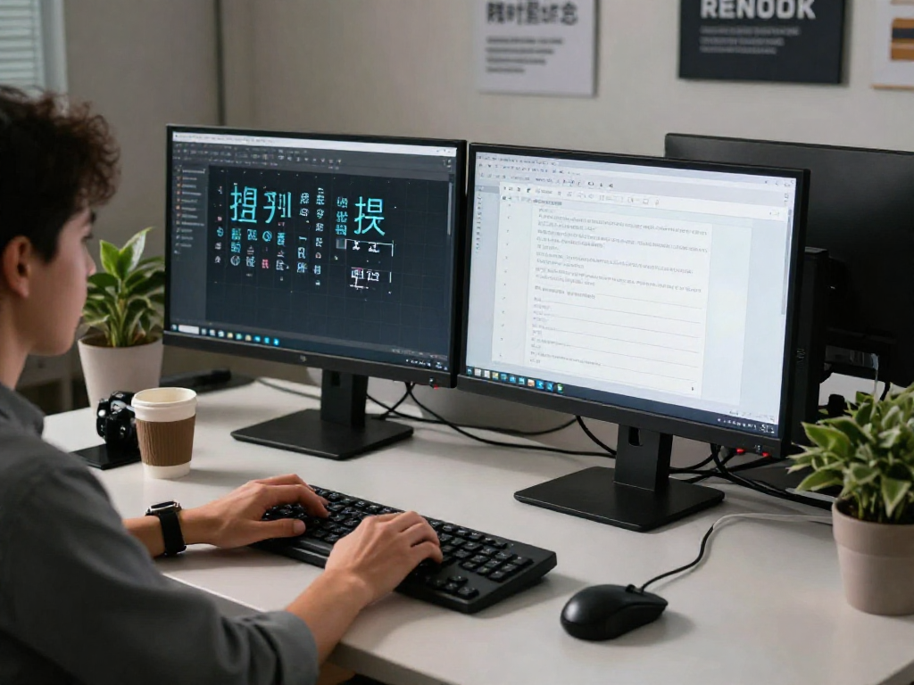 Typing on a computer using 搜狗输入法 for seamless Chinese input in a modern office.