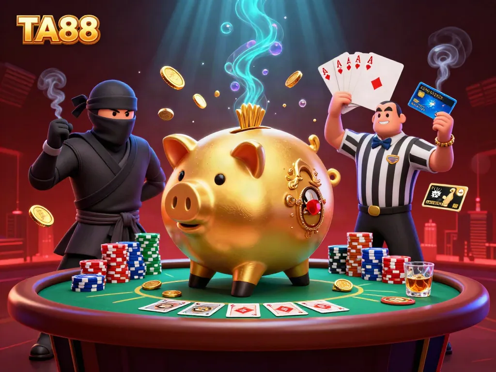 Experience thrilling moments with TA88 featuring cartoon characters in a dynamic casino game scene.