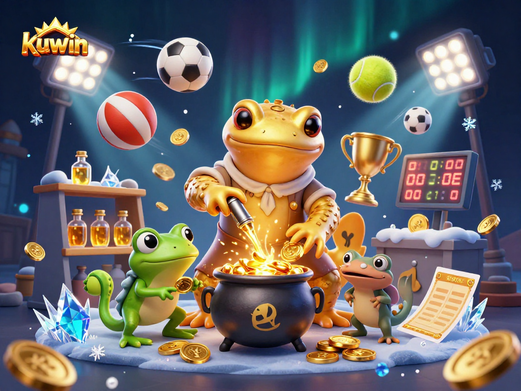 Engage in kuwin sports betting with a vibrant 3D illustration of a magical casino laboratory.