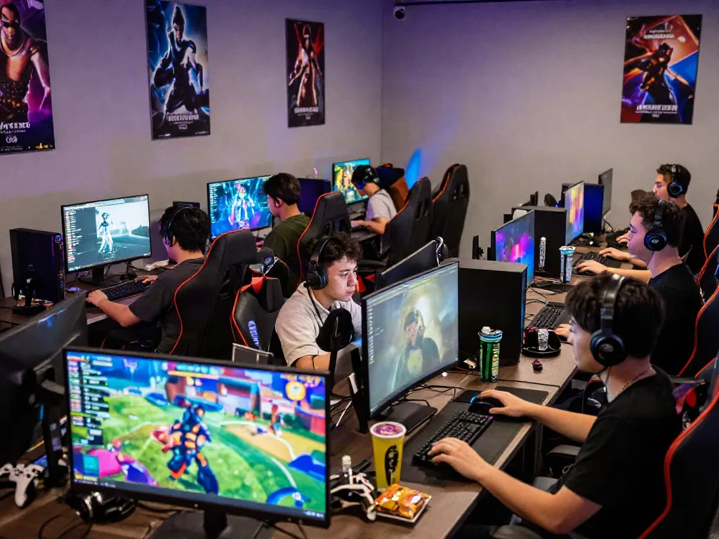 Players enjoying their gaming experience at warung168, showcasing vibrant screens and community engagement.
