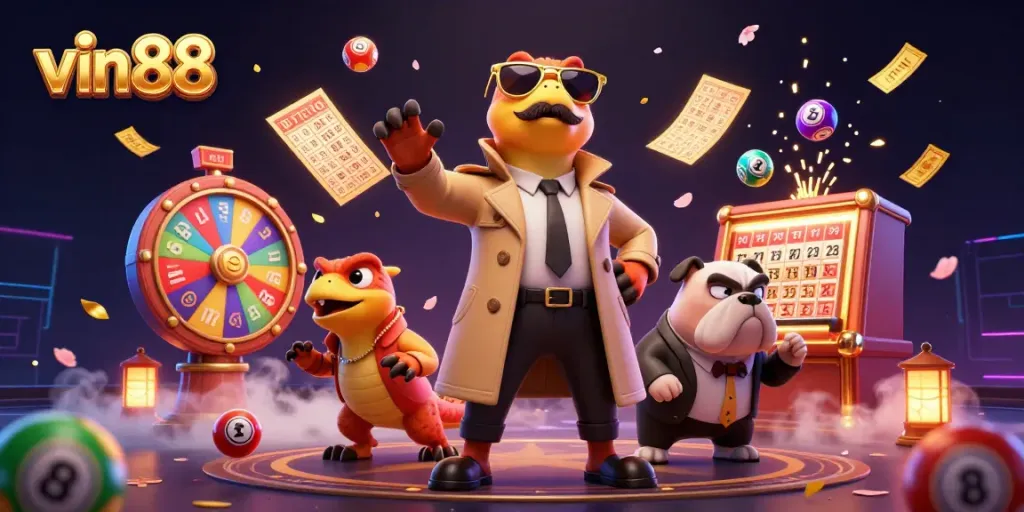 Engage in the thrilling world of vin88 with raptors entertaining in a vibrant casino scene.