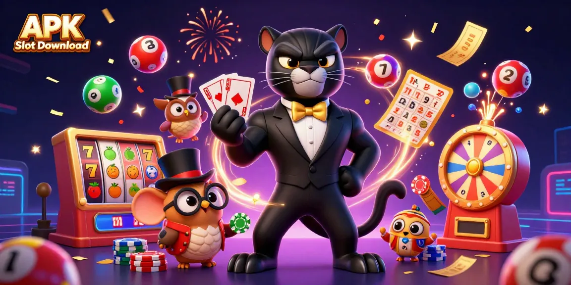Experience thrilling APK Slot Download action with colorful reels and dynamic casino characters.