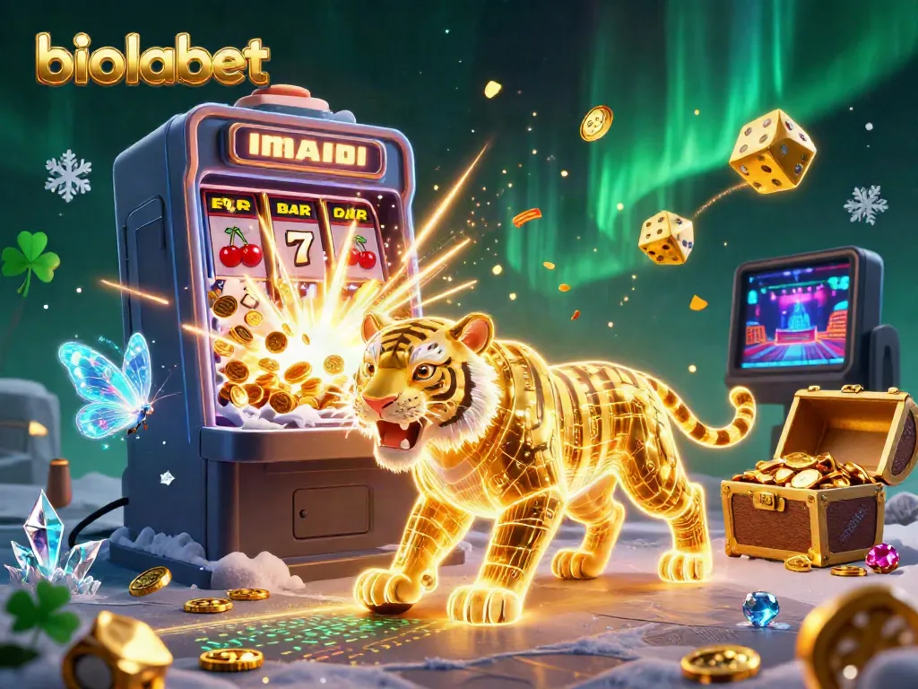 Experience the magic of biolabet with a golden tiger and vibrant casino elements.
