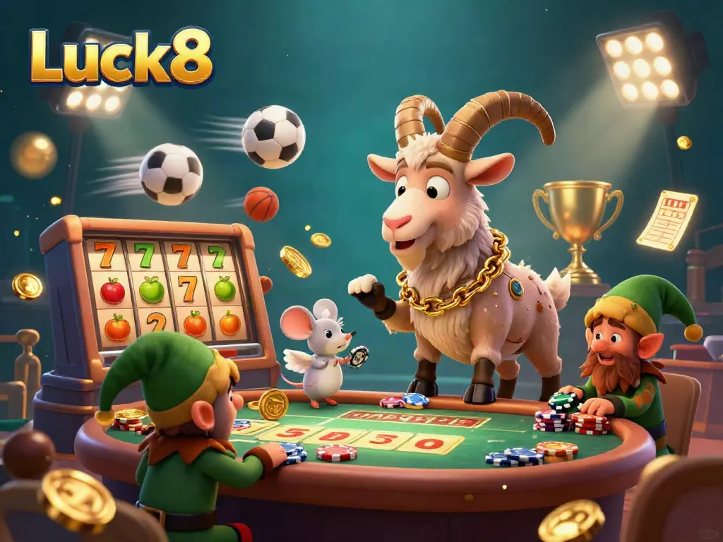 Experience the vibrant chaos of Luck8's festive casino with Krampus and playful gremlins stealing chips.
