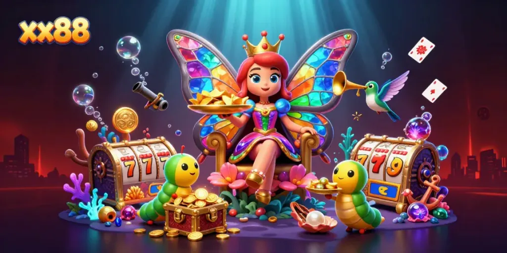 Experience thrilling gameplay at xx88 with vibrant casino elements and enchanting characters.
