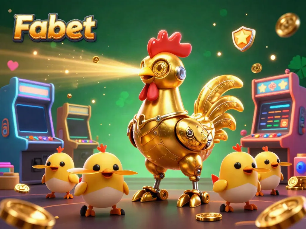 Experience thrilling adventures with Fabet, featuring a retro-futuristic rooster robot and dynamic gaming elements.