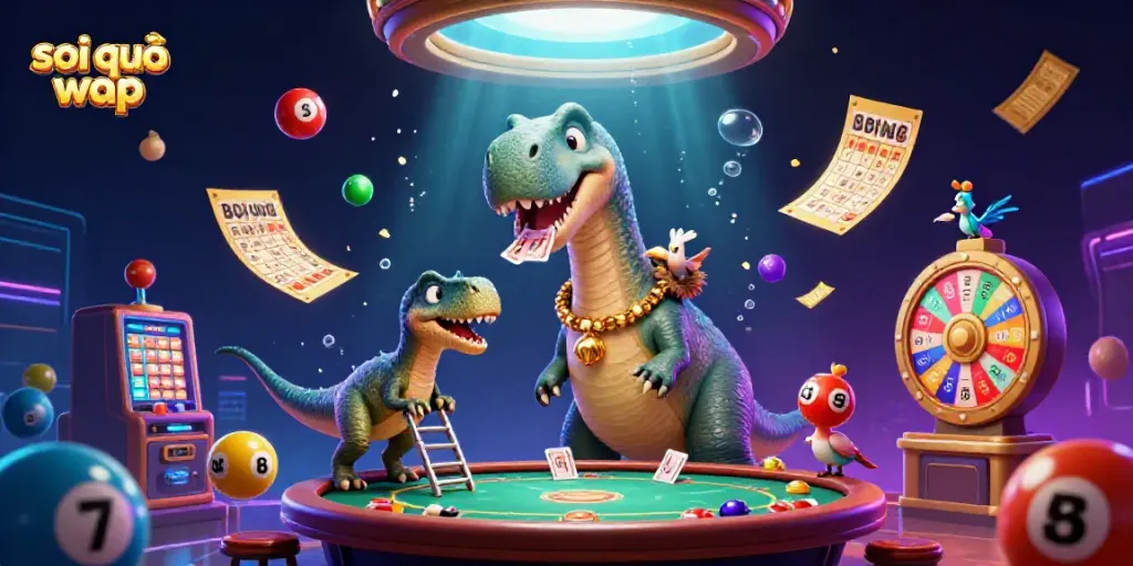 Experience exciting gaming with soi cầu wap, featuring a vibrant 3D casino scene bursting with lottery elements.