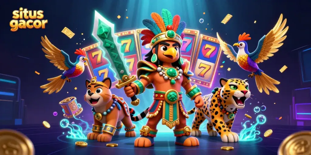 Menangkan permainan di situs gacor dengan karakter Aztec yang menakjubkan dan elemen lotere berwarna.
