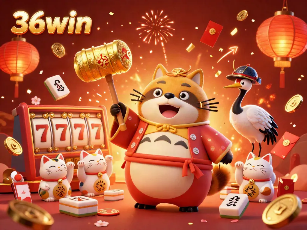 Join the excitement of 36win with vibrant 3D characters celebrating in a casino scene.