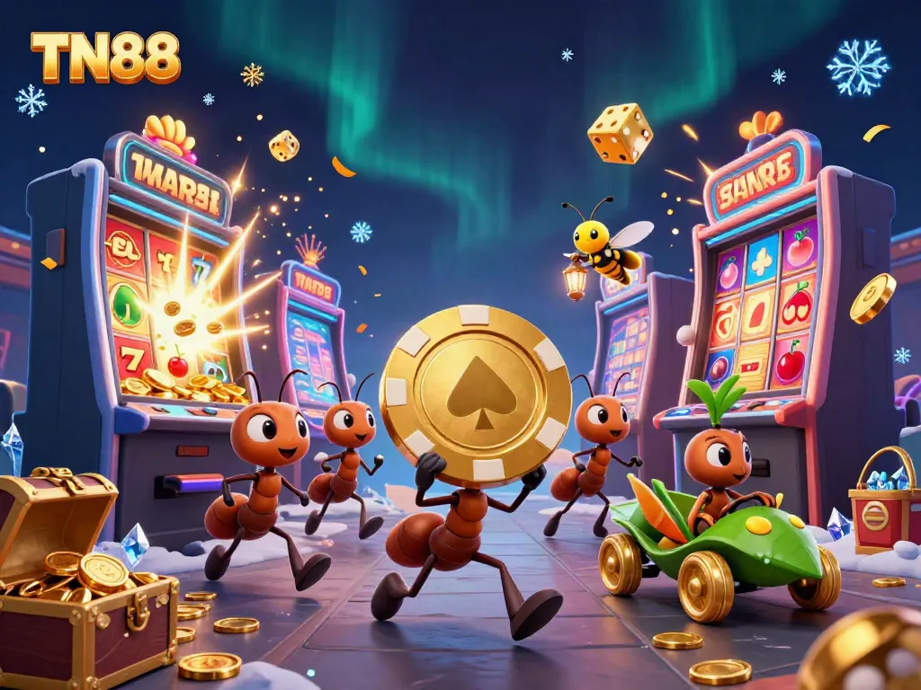Experience the vibrant excitement of TN88 casino adventures with animated ants running a heist.