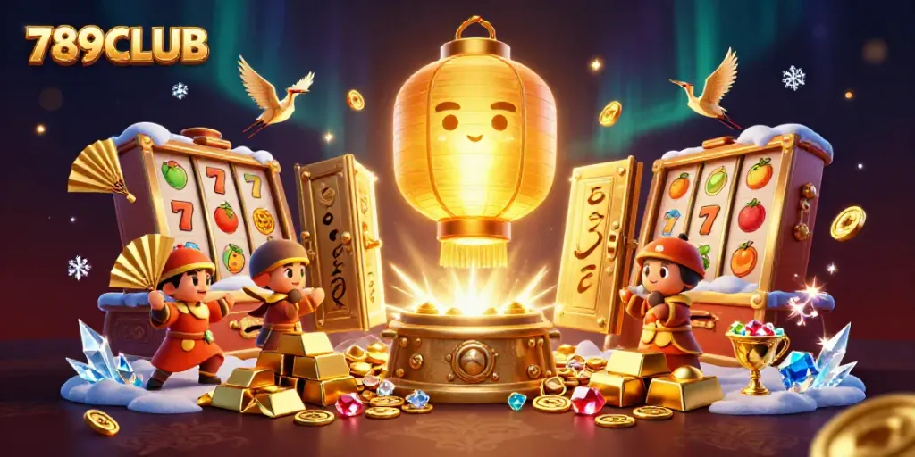 Play exciting games at 789CLUB with a vibrant casino scene filled with treasures and spirits.