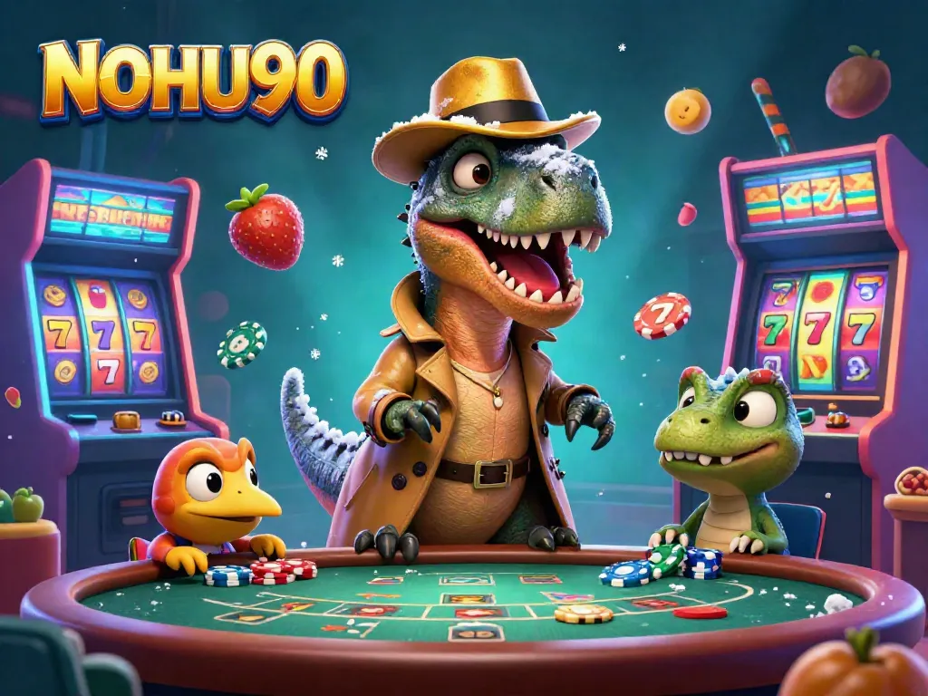 Experience exciting jackpot wins at NOHU90 with a cartoon velociraptor in a trench coat at the blackjack table.