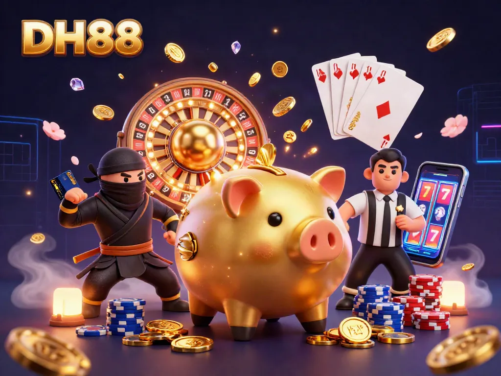 Experience action with DH88's dynamic casino scene featuring vibrant 3D characters and exciting game elements.